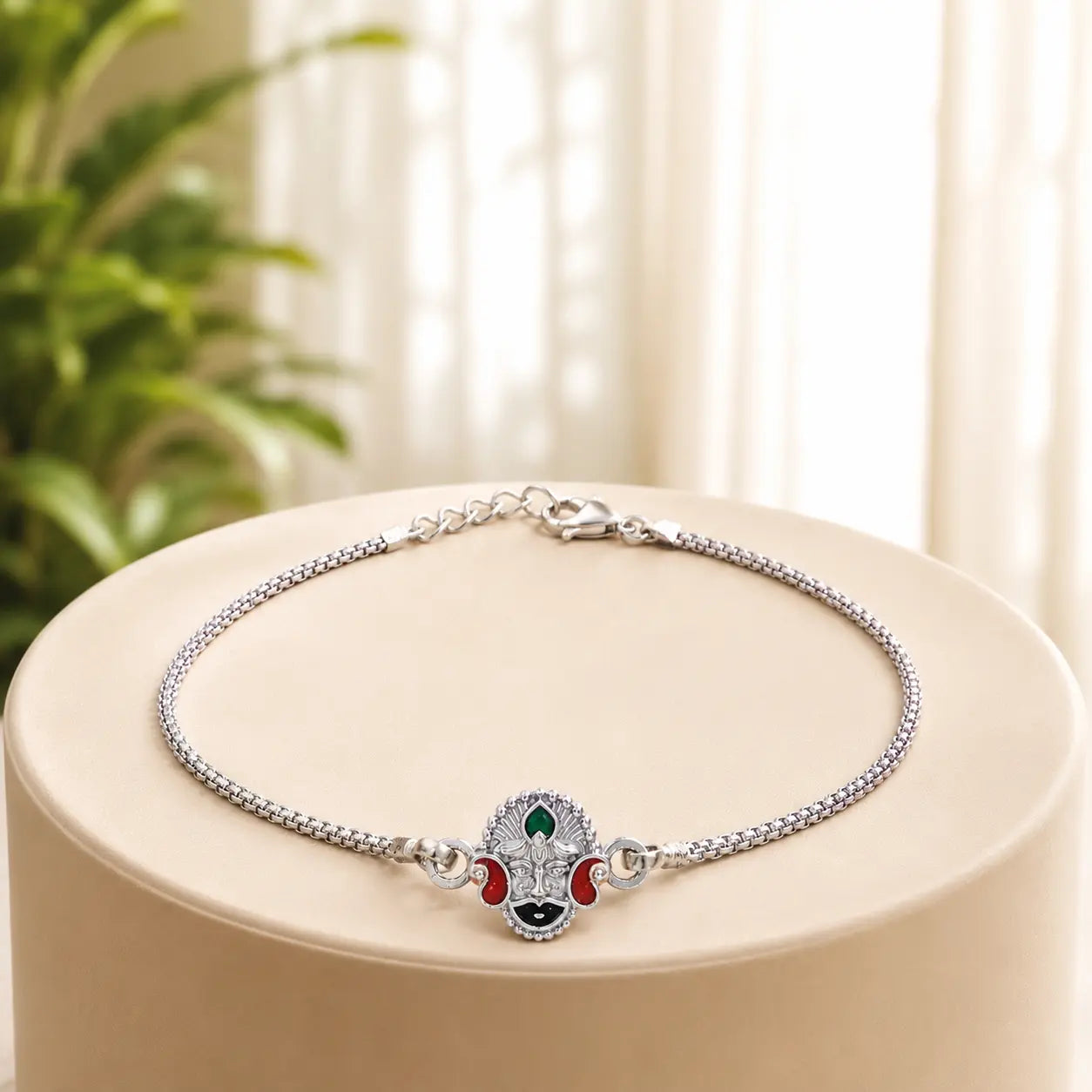 Khatu Shyam Ji 925 silver bracelet with colorful enamel design