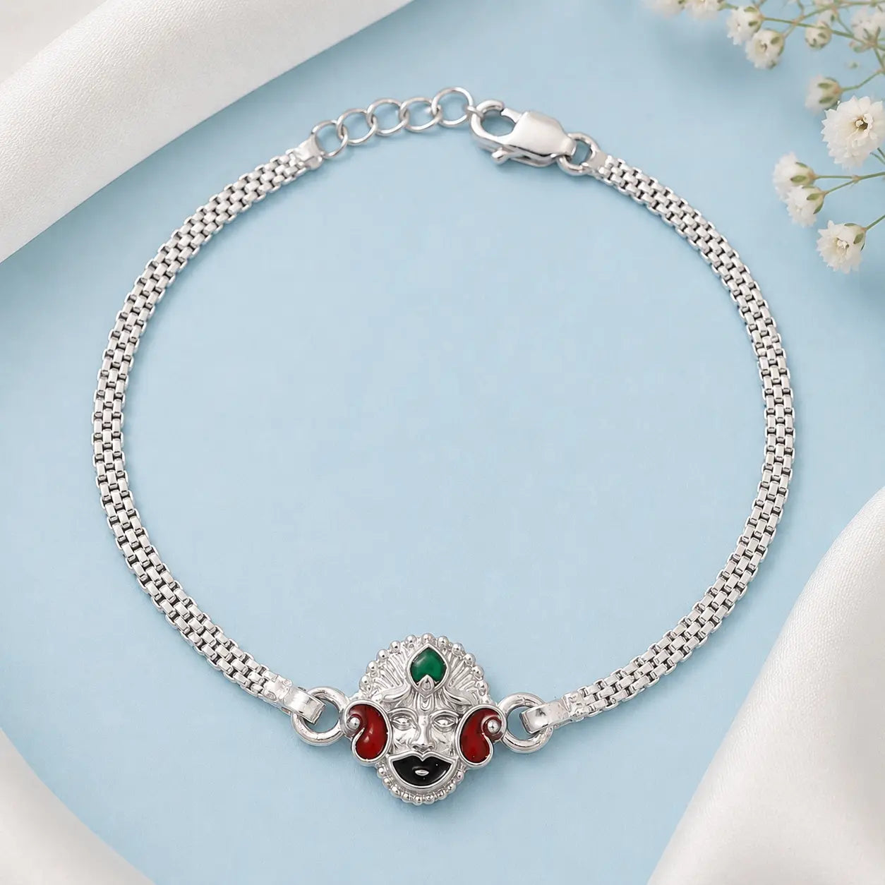 Khatu Shyam Ji 925 silver bracelet with colorful enamel design
