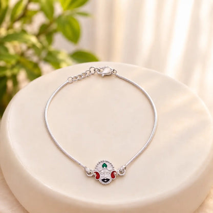 Khatu Shyam Ji silver bracelet for Woman with red green black detailing
