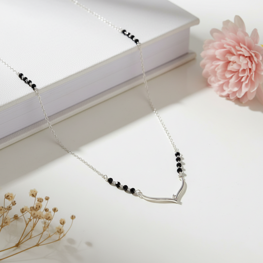 Lightweight V Curve Silver Mangalsutra Necklace