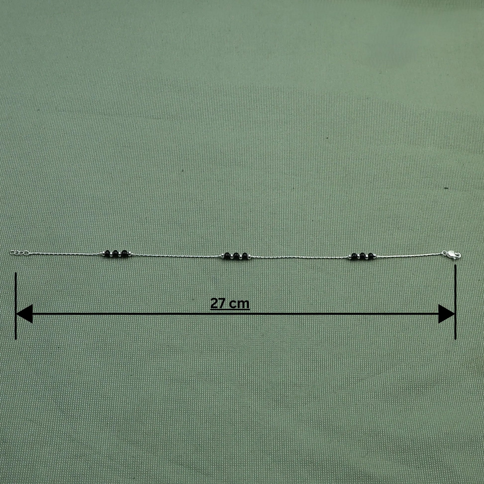 Lightweight Black Beaded Silver Anklet