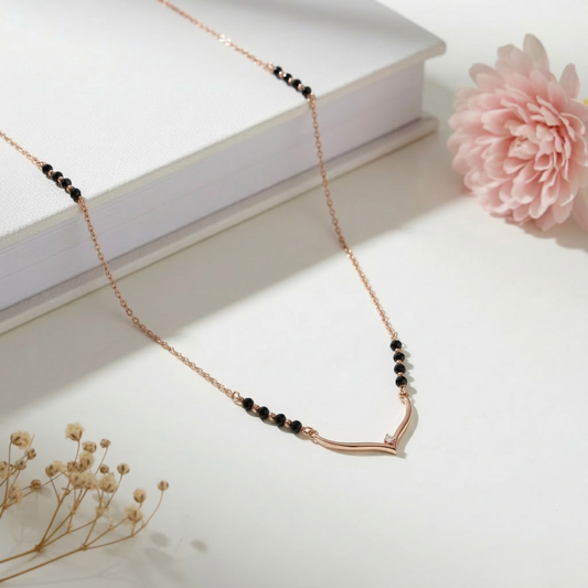 Lightweight V Curve Silver Mangalsutra Necklace