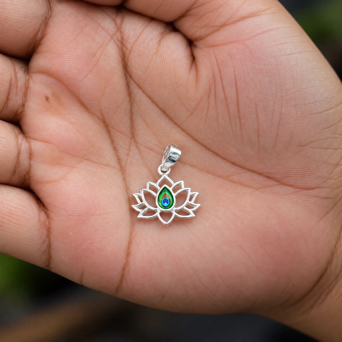  Lotus Pendant with Peacock Feather Design