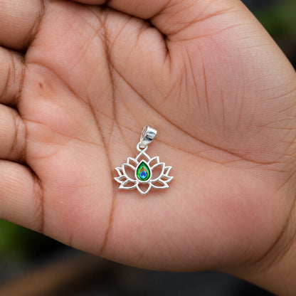 Lotus Pendant with Peacock Feather Design