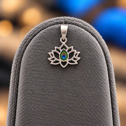 Lotus Pendant with Peacock Feather Design