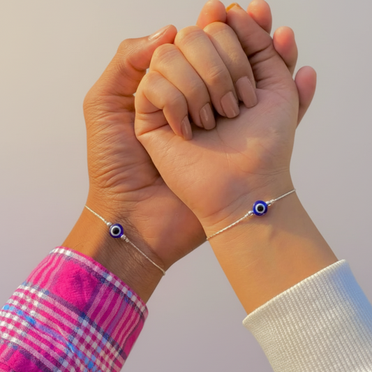 Couple Love & Protection Silver Evil Eye Duo Bracelet