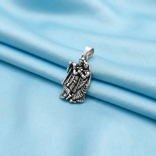 Lovely Oxidised Radha Krishna Silver Pendent