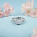 Luxury Cushion-Cut Halo Engagement Ring with Pavé Band in 925 Sterling Silver