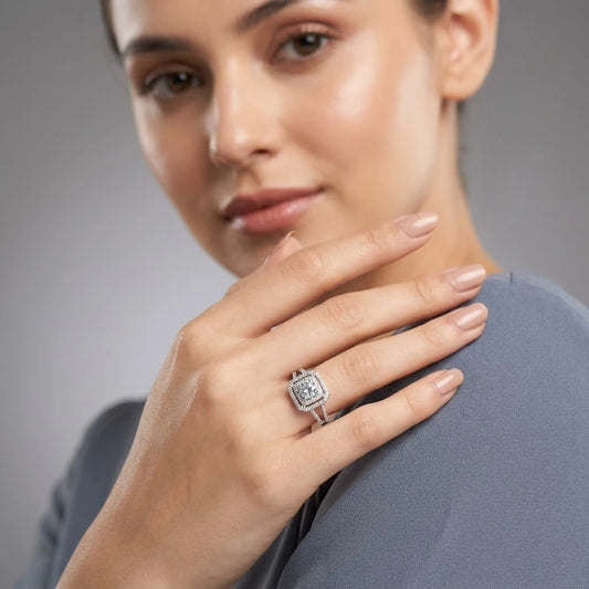 Luxury Double Halo Cushion-Cut Crystal Engagement Ring with Split Shank
