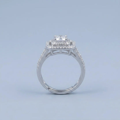 Luxury Double Halo Cushion-Cut Crystal Engagement Ring with Split Shank