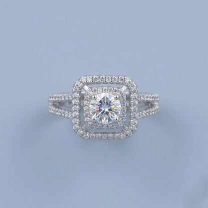 Luxury Double Halo Cushion-Cut Crystal Engagement Ring with Split Shank