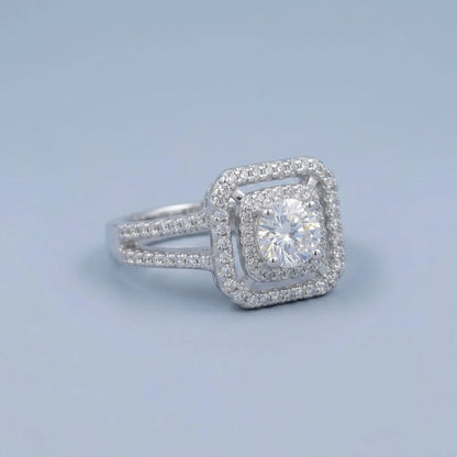 Luxury Double Halo Cushion-Cut Crystal Engagement Ring with Split Shank