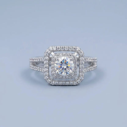 Luxury Double Halo Cushion-Cut Crystal Engagement Ring with Split Shank