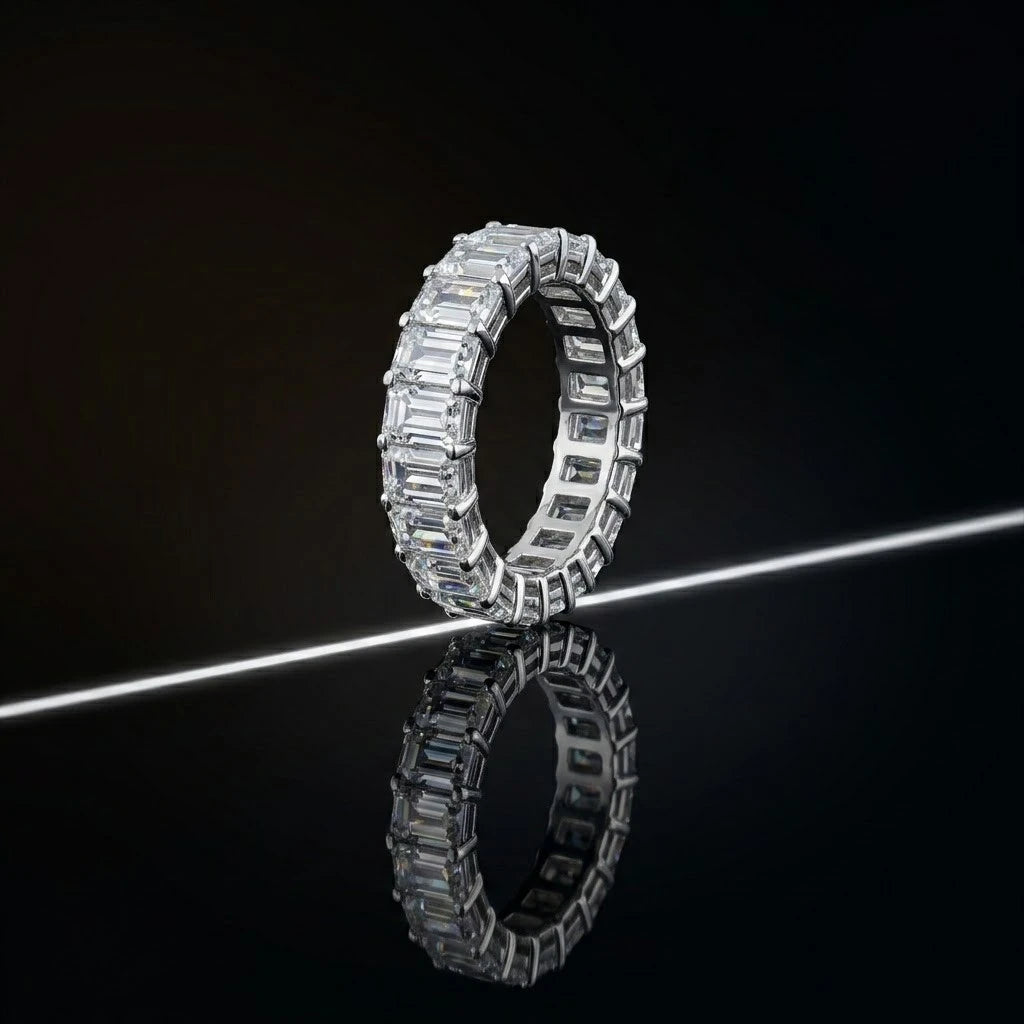 Luxury Emerald Cut Diamond Silver Ring