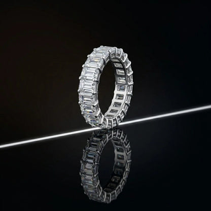 Luxury Emerald Cut Diamond Silver Ring