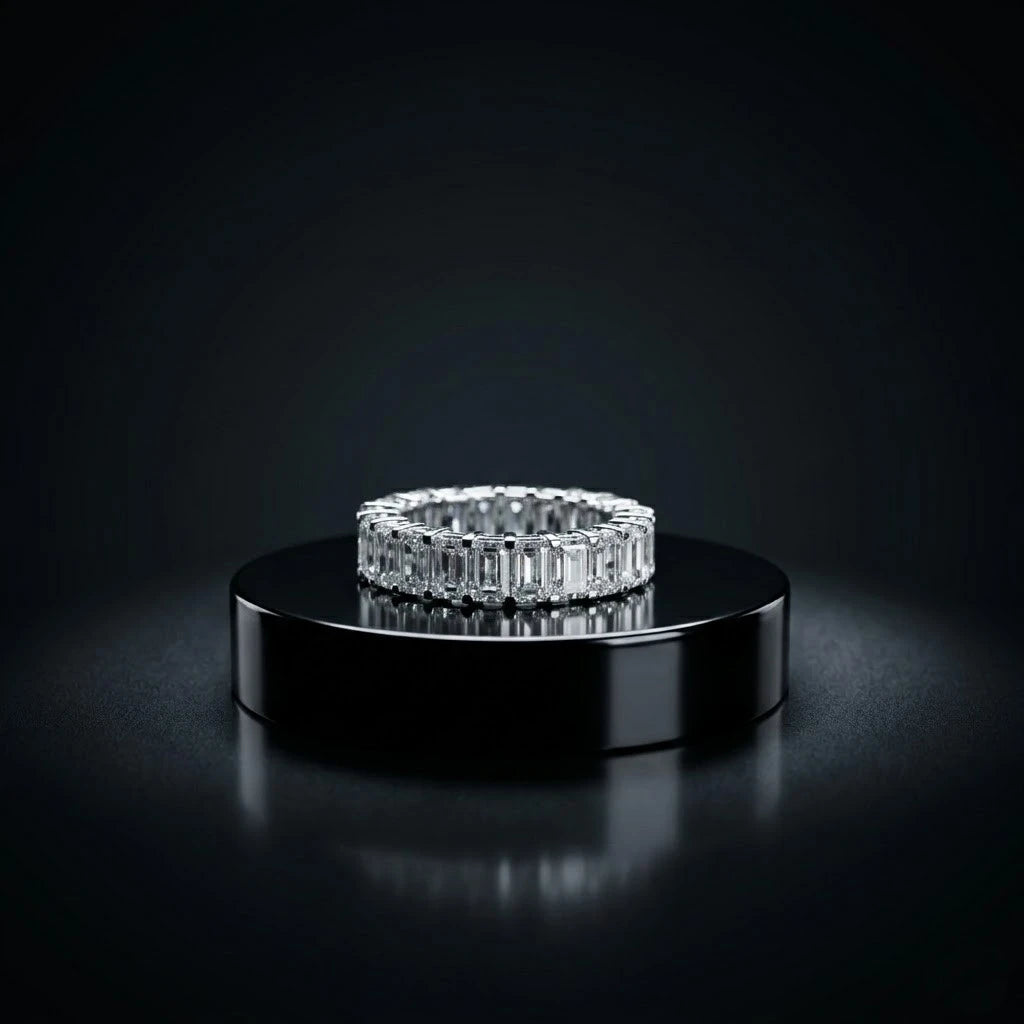 Luxury Emerald Cut Diamond Silver Ring