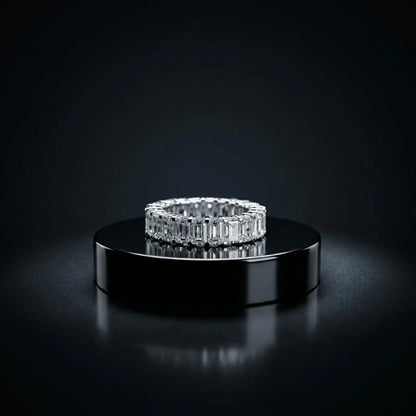 Luxury Emerald Cut Diamond Silver Ring