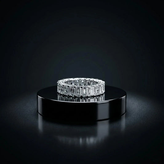 Luxury Emerald Cut Diamond Silver Ring