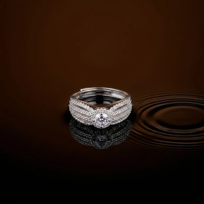 Luxury Halo Diamond Multi-Band Engagement Ring (Split Shank Design)