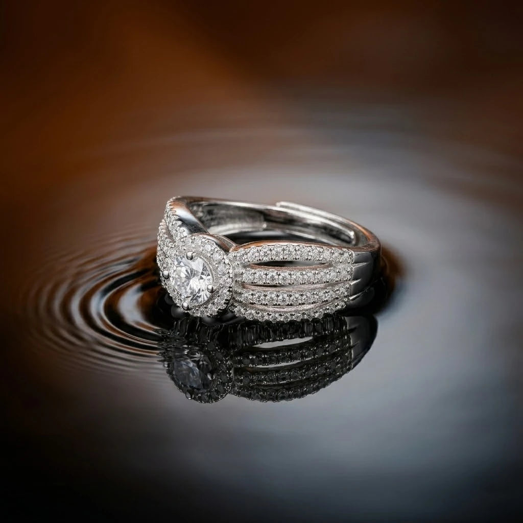 Luxury Halo Diamond Multi-Band Engagement Ring (Split Shank Design)