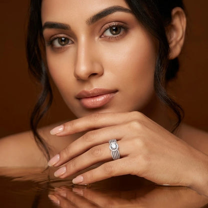 Luxury Halo Diamond Multi-Band Engagement Ring (Split Shank Design)