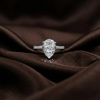 Luxury Pear Cut Moissanite Ring in Sterling Silver