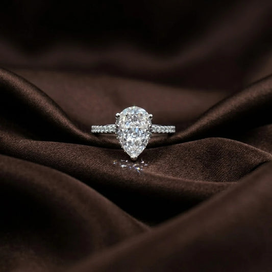 Luxury Pear Cut Moissanite Ring in Sterling Silver