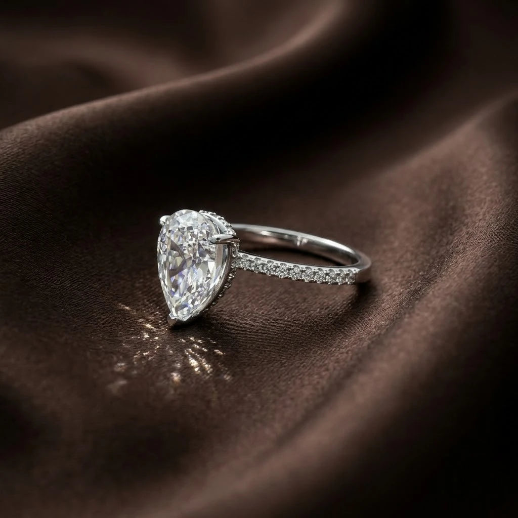 Luxury Pear Cut Moissanite Ring in Sterling Silver