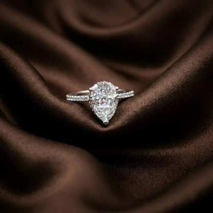 Luxury Pear Cut Moissanite Ring in Sterling Silver