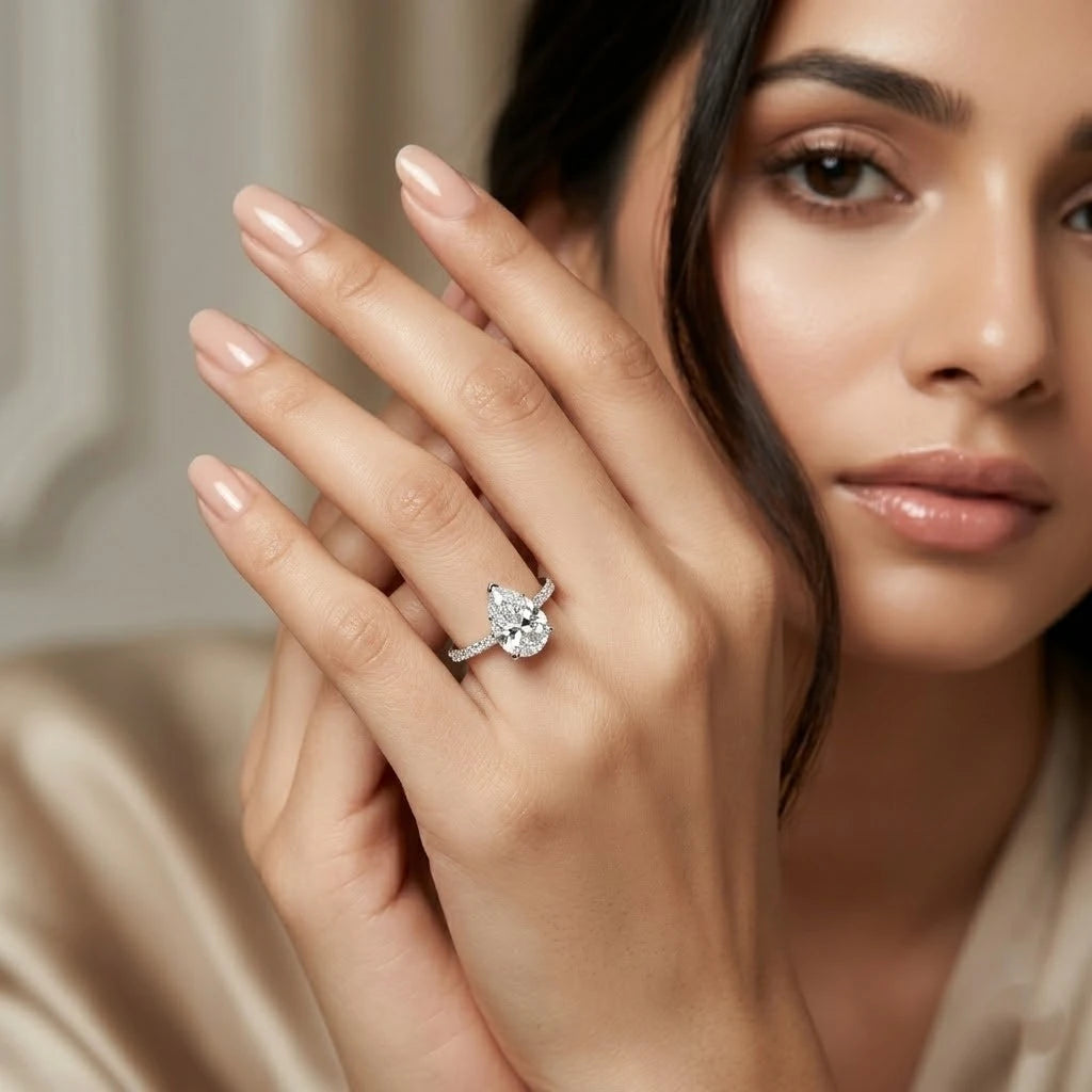 Luxury Pear Cut Moissanite Ring in Sterling Silver