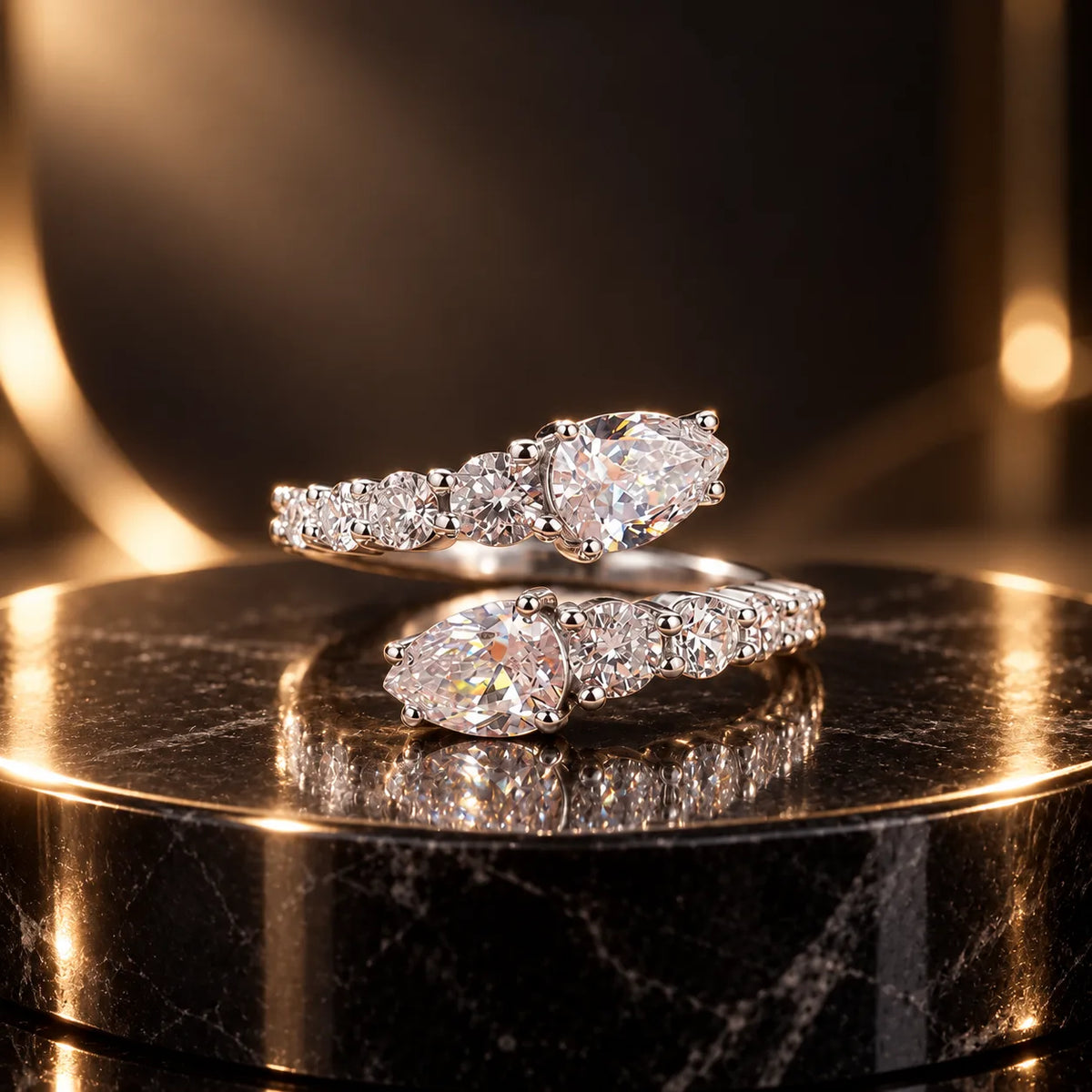 Luxury Pear Cut Diamond Five Stone Ring for Women