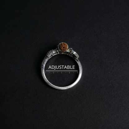 Mahadev Trishul Rudraksha Silver Spiral Ring