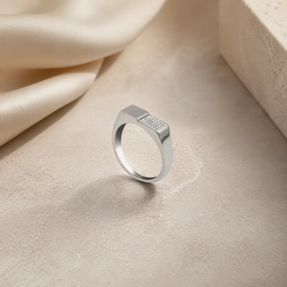 Men's Minimalist Silver Band with Sleek Gemstone Accent
