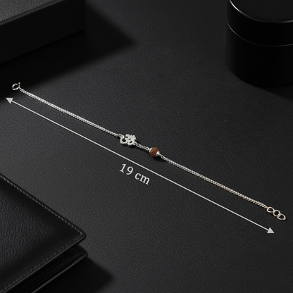 (2 Pcs ₹1999) Men’s Silver Rudraksha Bracelet Om Symbol Adjustable