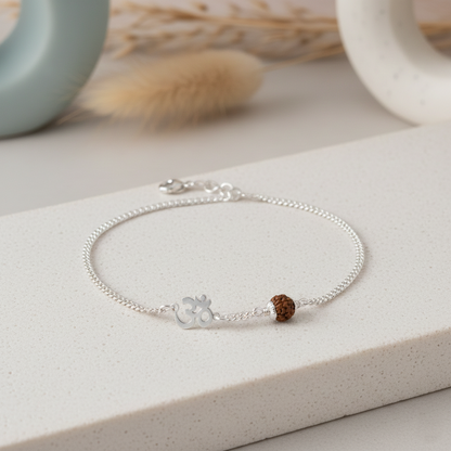 (2 Pcs ₹1999) Men’s Silver Rudraksha Bracelet Om Symbol Adjustable