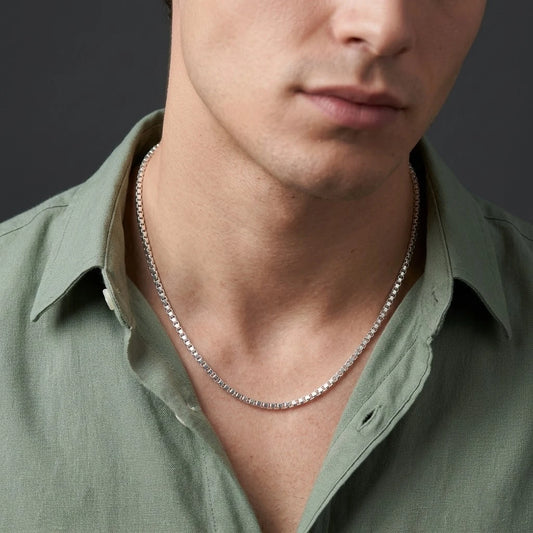 Mini Block Link Silver Chain Boys