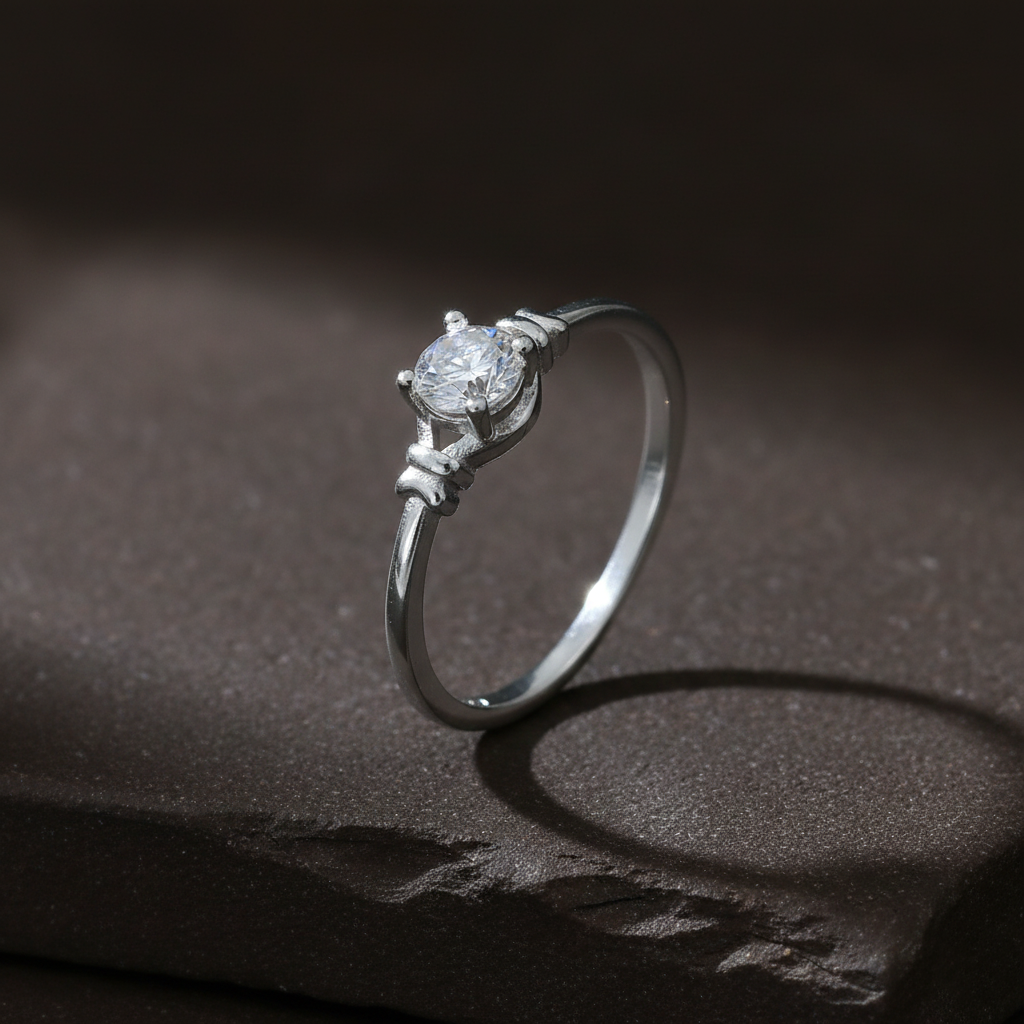 Minimal Diamond-Look Silver Ring