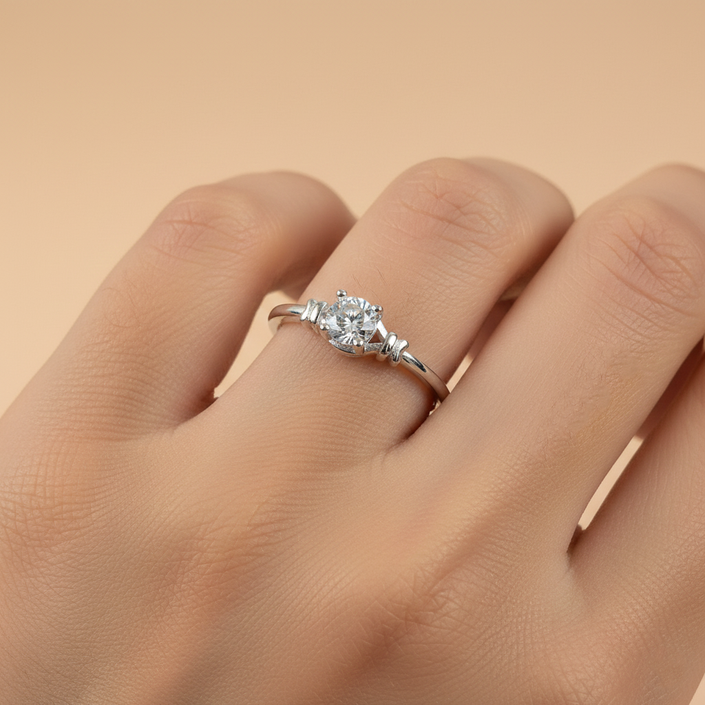 Minimal Diamond-Look Silver Ring