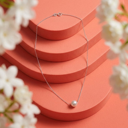 Silver Pearl Stud Earrings with Matching Pearl Pendant Necklace