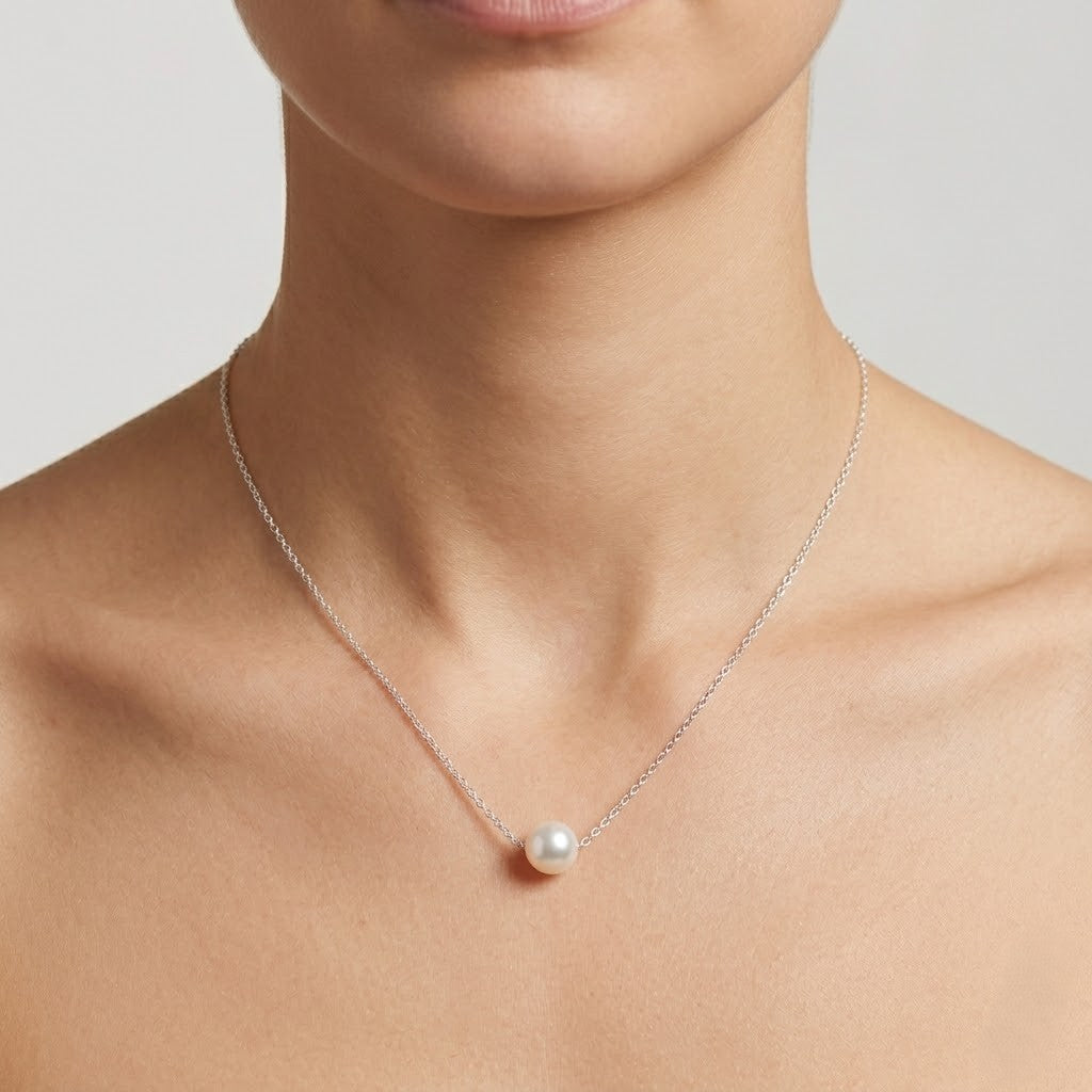 Silver Pearl Stud Earrings with Matching Pearl Pendant Necklace