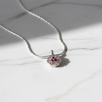Minimal Silver Floral Pendant with Ruby Touch