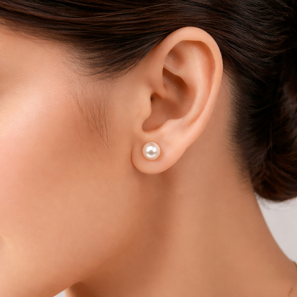 Classic White Pearl Stud Silver Earrings