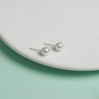 Classic White Pearl Stud Silver Earrings