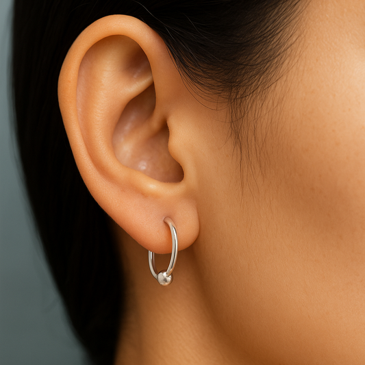 Minimal Silver Hoop Earrings with Bead Accent