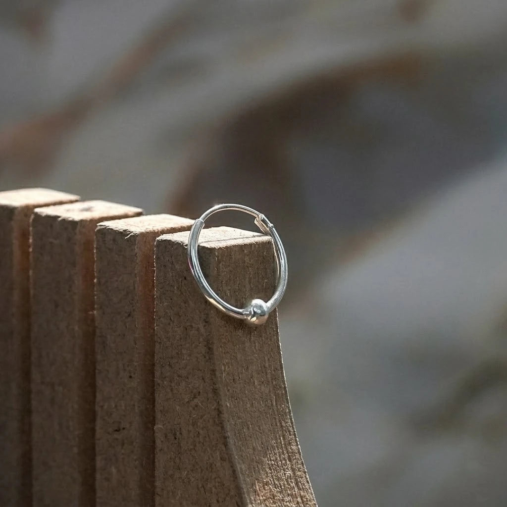 Minimal Silver Hoop Earrings with Bead Accent