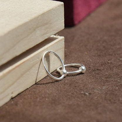 Minimal Silver Hoop Earrings with Bead Accent