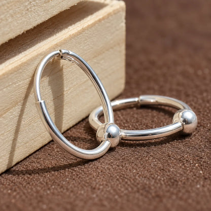 Minimal Silver Hoop Earrings with Bead Accent