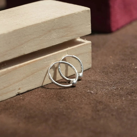 Minimal Silver Hoop Earrings with Bead Accent