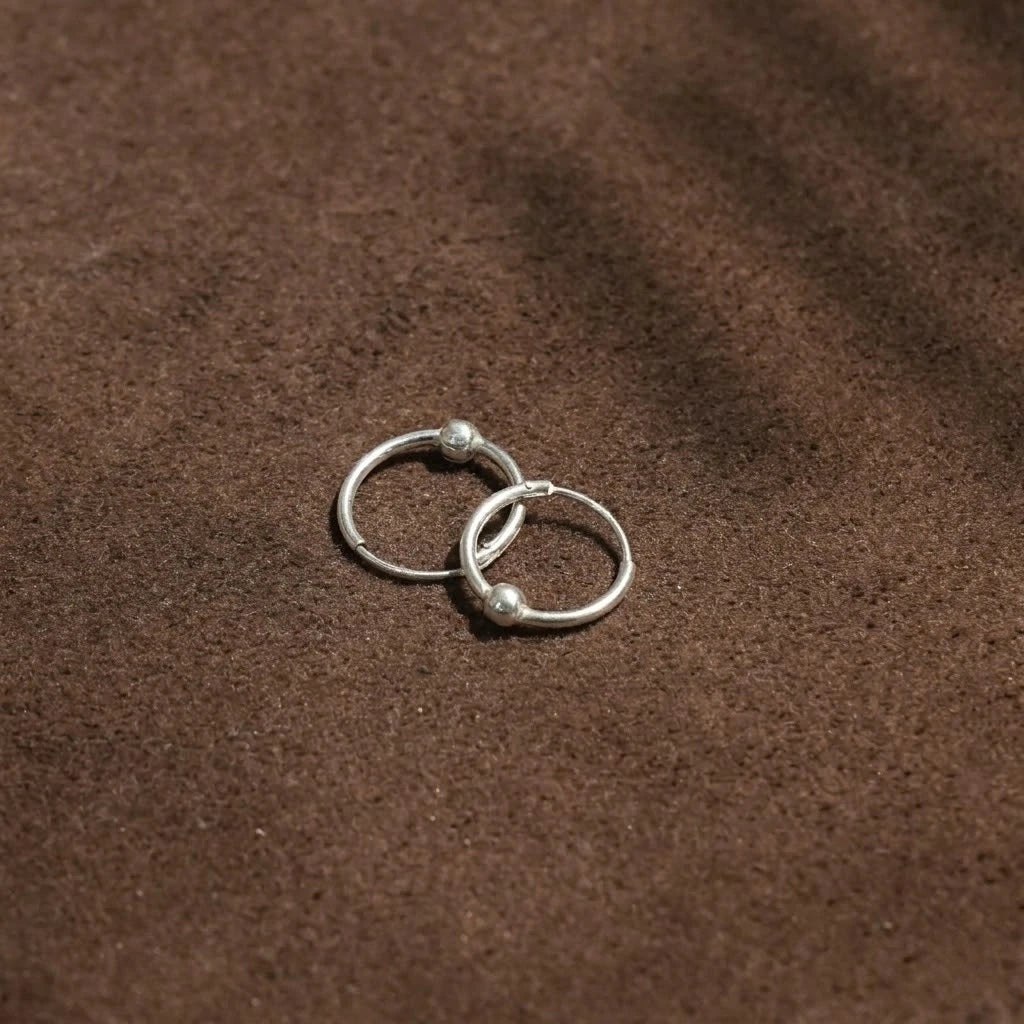 Minimal Silver Hoop Earrings with Bead Accent