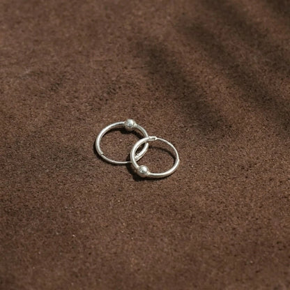 Minimal Silver Hoop Earrings with Bead Accent